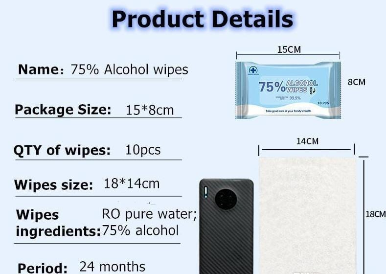 Alcohol Wipes, 75% Alcohol Pack of 10