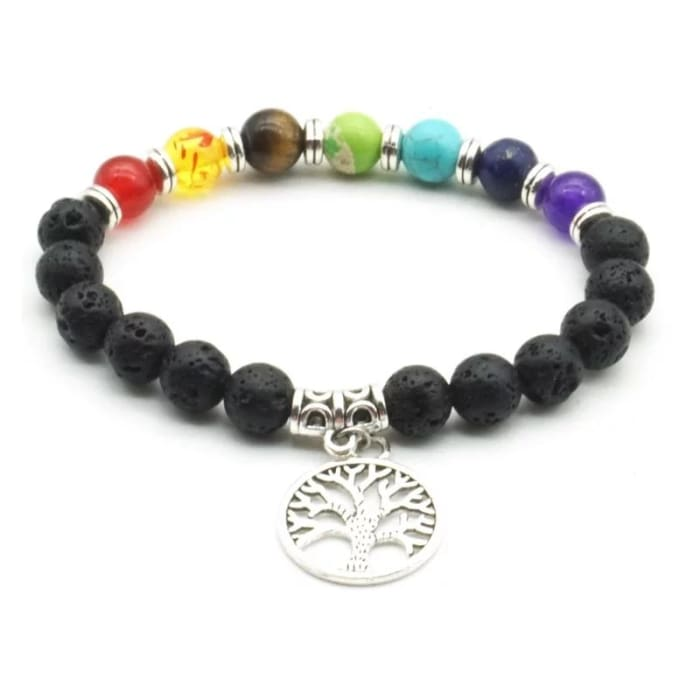 Tree of Life 7 Chakra Healing Balance Essential Oil Large Medallion Bracelet