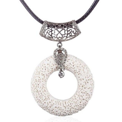 Bright White Circular Lava Stone Pendant Essential Oils Necklace