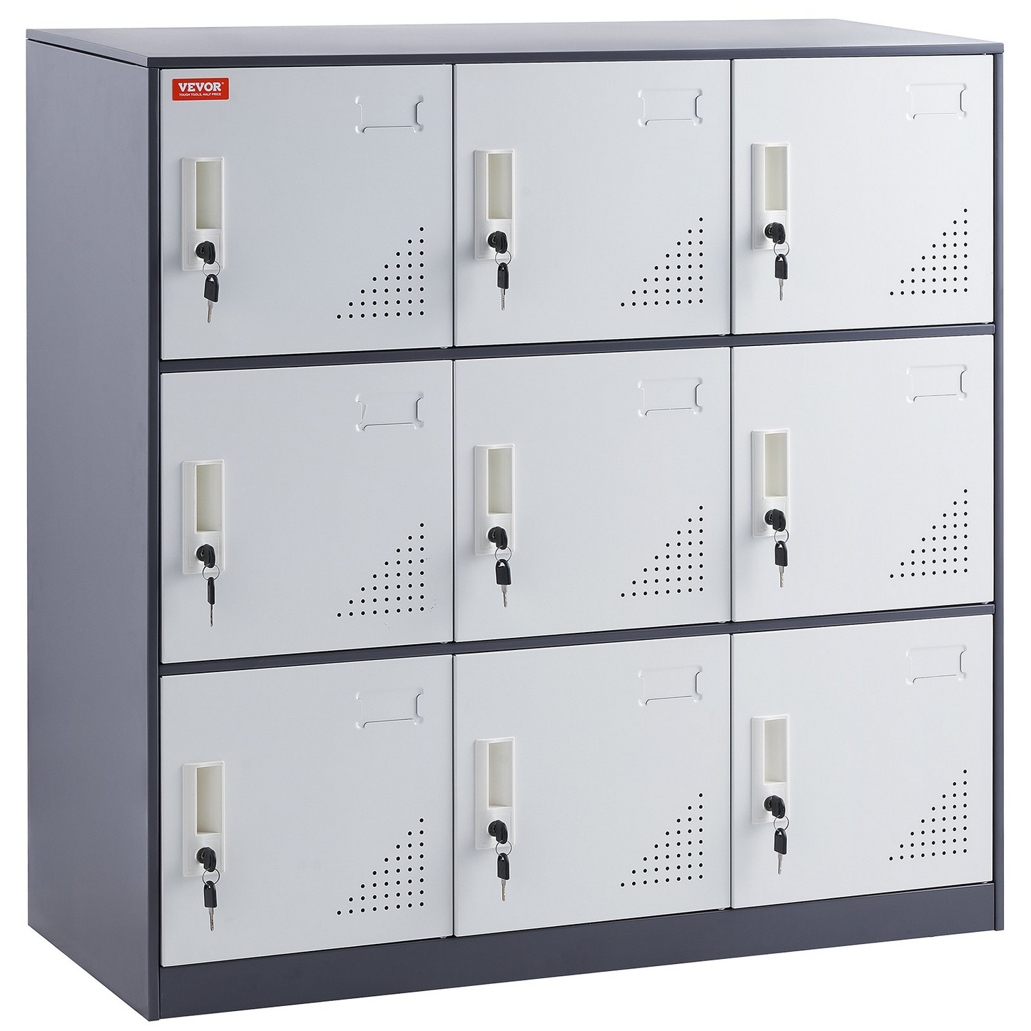 VEVOR Metal Locker for Employees, 9 Doors Storage Cabinet with Card Slot, Gray Steel Employee Lockers with Keys, 66lbs Loading Capacity office Storage Lockers for Home, School, Office, Gym