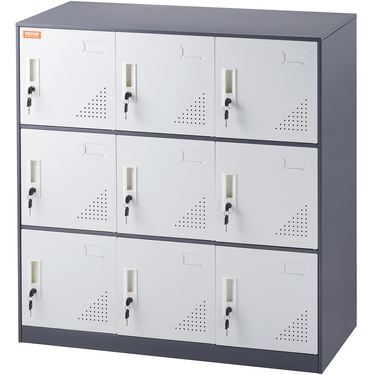 VEVOR Metal Locker for Employees, 9 Doors Storage Cabinet with Card Slot, Gray Steel Employee Lockers with Keys, 66lbs Loading Capacity office Storage Lockers for Home, School, Office, Gym