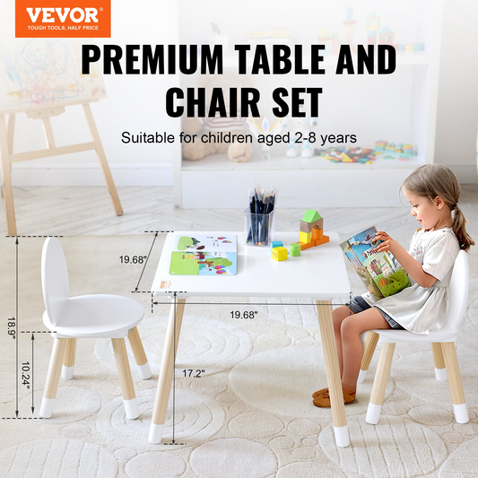 VEVOR Kids Table and 2 Chairs Set, Toddler Table and Chair Set, Children Multi-Activity Table for Art, Craft, Reading, Learning, 1 Table and 2 Chairs