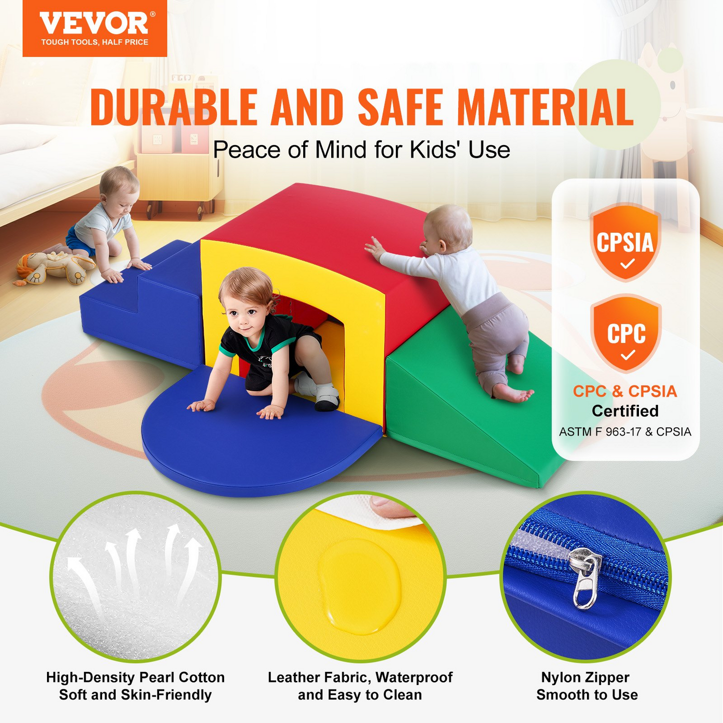 VEVOR Toddler Climbing Toys Indoor, 5 Piece Climb, Crawl and Tunnel Soft Play Equipment, Foam Climbing Toys, Kids Tunnel Maze with Stairs and Ramp,Indoor for Preschoolers Easy to Clean (Assorted)