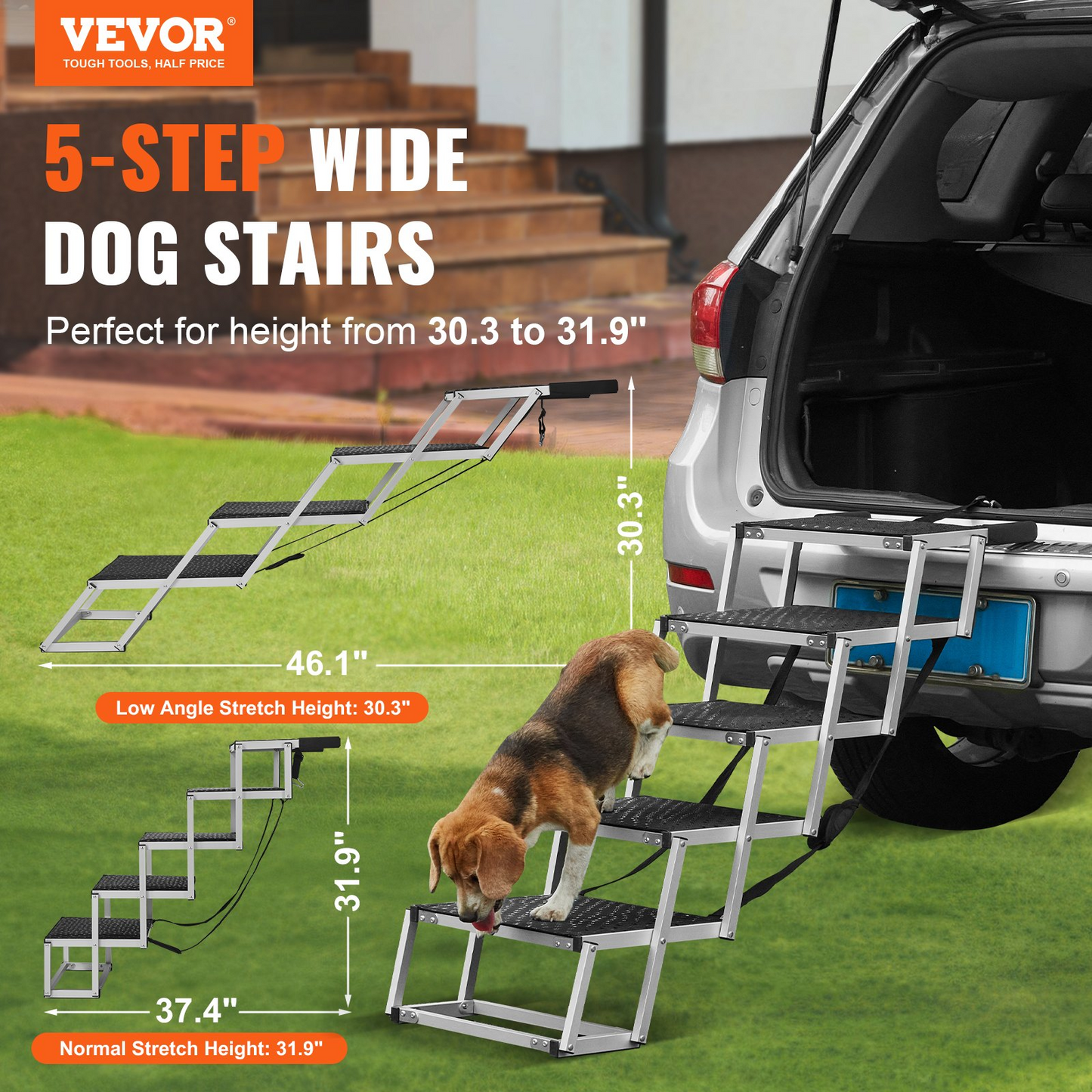 VEVOR Dog Stair for Cars 5-step Folding Dog Steps Aluminum Loads up to 150 lbs